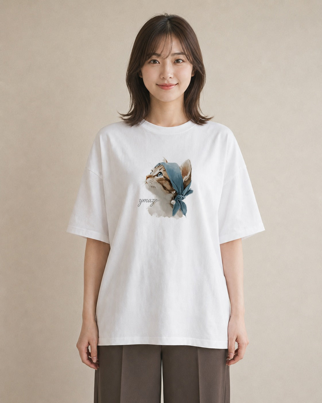 半袖Tシャツ レディース ねこ 猫 ネコ イラスト シンプル 敬老の日 ホワイトデー 白T