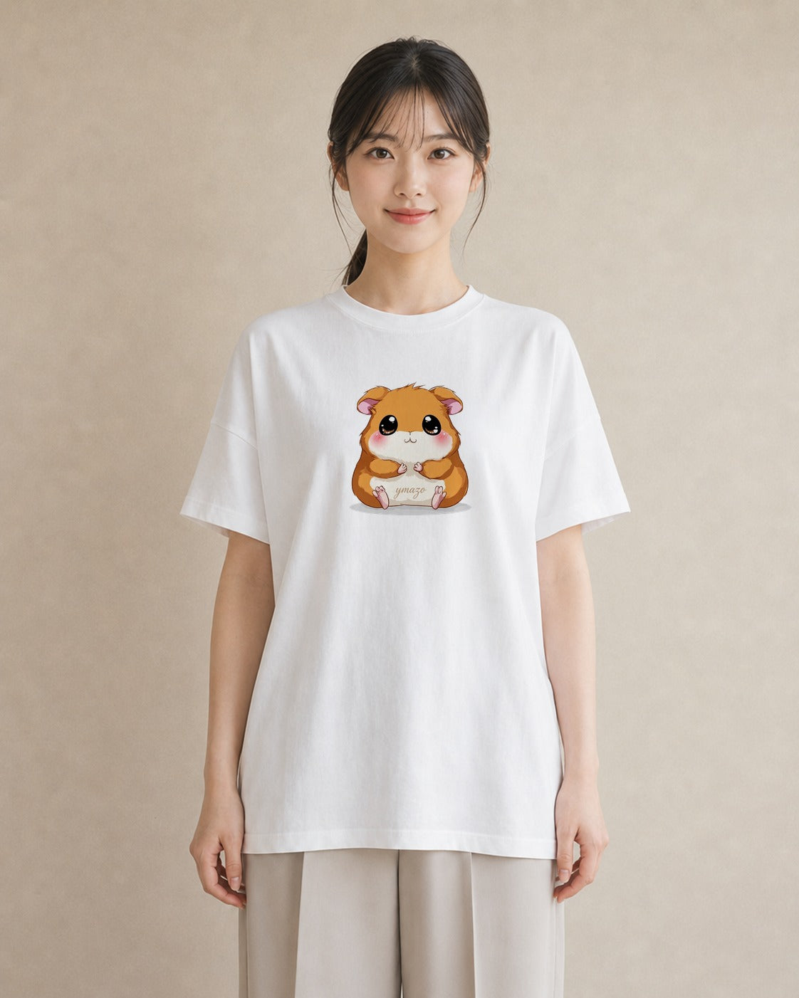 Tシャツ レディース ハムスター ペット 動物 イラスト フェミニン 通学 誕生日プレゼント 白T