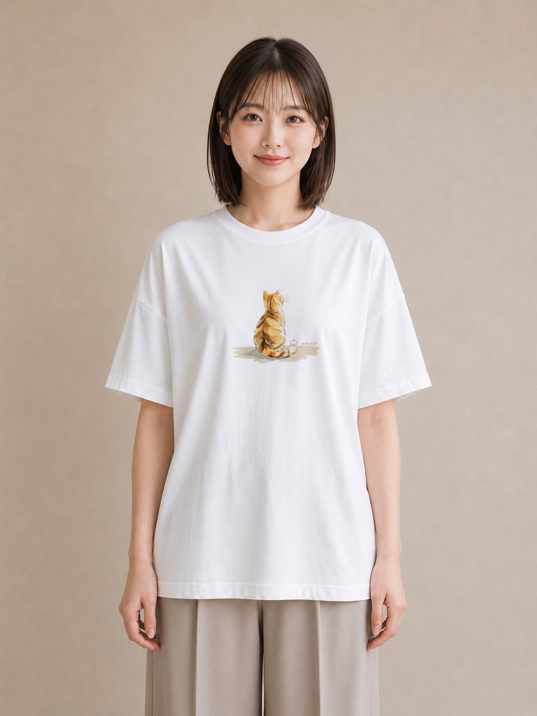 デザインTシャツ レディース ぶち猫 猫 ねこ イラスト フェミニン 公園 ママ 白T