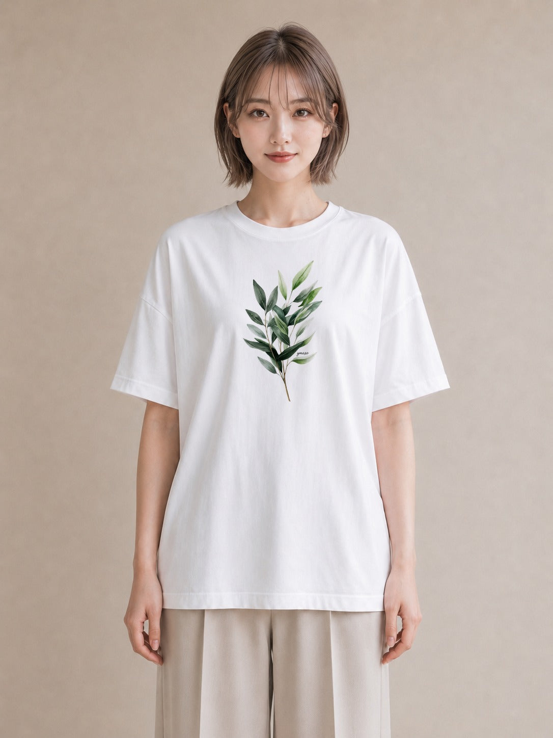 グラフィックTシャツ レディース 新緑 植物 ボタニカル イラスト 旅行コーデ 社会人 女性 白T