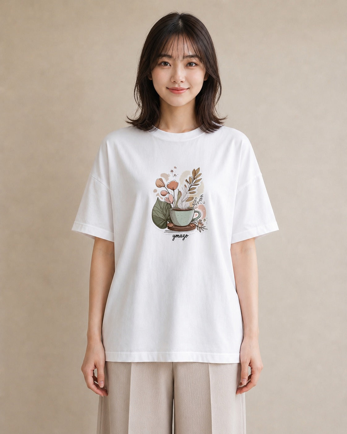 半袖Tシャツ レディース ココア 食べ物 フード イラスト 上品 ラフ レイヤード 白T