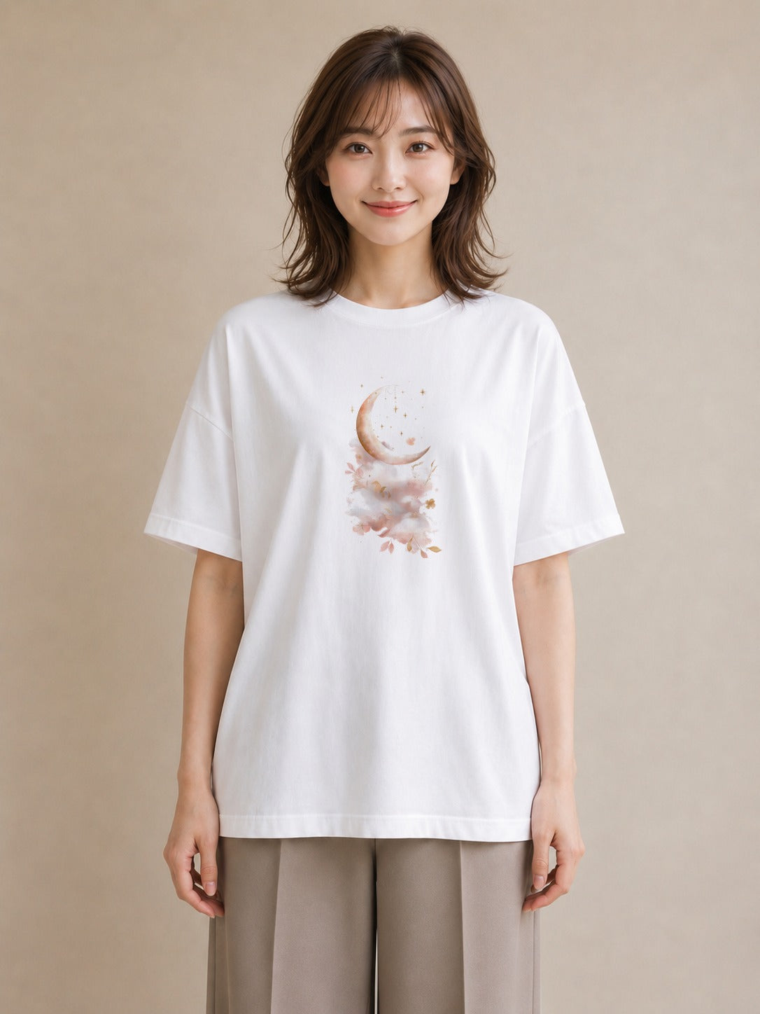 半袖Tシャツ レディース 星空 宇宙 イラスト カフェコーデ ラフ レイヤード 白T