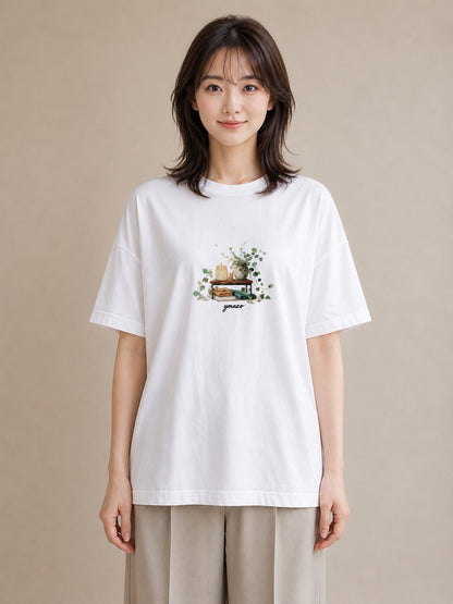 Tシャツ レディース 駅のホーム ローカル線 駅 ナチュラル アンティーク イラスト レトロ デイリーウェア 休日 白T