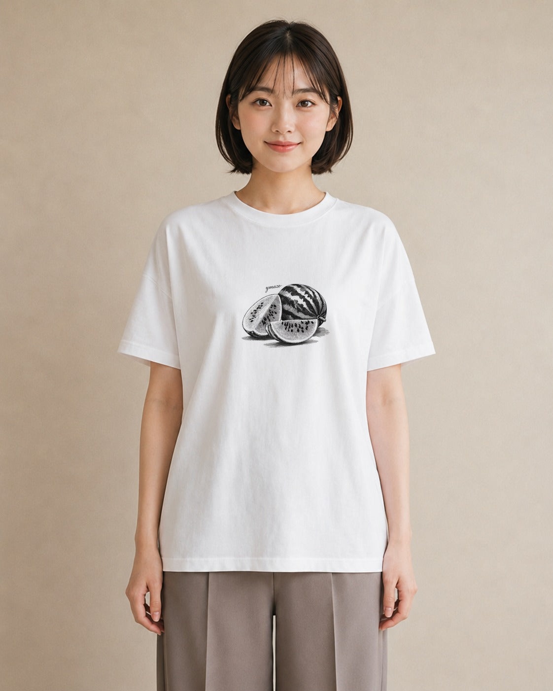 グラフィックTシャツ レディース メロン 食べ物 フード イラスト モード クリスマス 旅行 白T