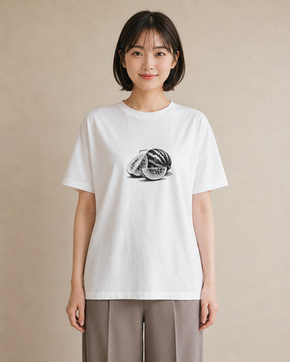 グラフィックTシャツ レディース メロン 食べ物 フード イラスト モード クリスマス 旅行 白T