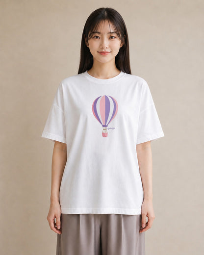 半袖Tシャツ レディース 紙風船 和紙 ナチュラル アンティーク イラスト カジュアル ラフ レイヤード 白T