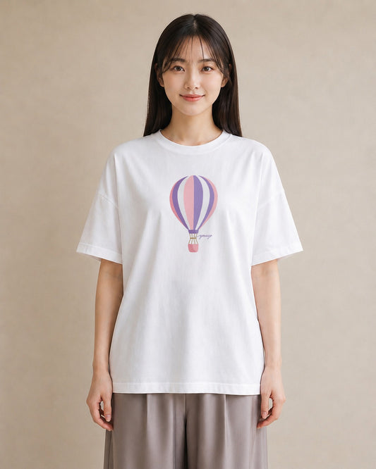 半袖Tシャツ レディース 紙風船 和紙 ナチュラル アンティーク イラスト カジュアル ラフ レイヤード 白T