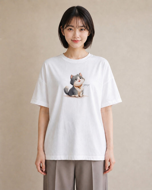 プリントTシャツ レディース 猫好き 猫 ねこ イラスト ラフカジュアル 旅行用 海 白T