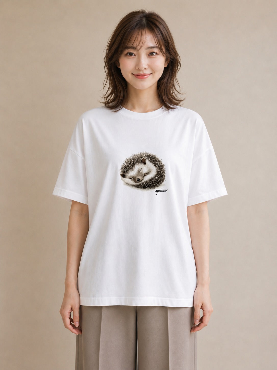 プリントTシャツ レディース ハリネズミ ペット 動物 イラスト カジュアル カジュアルコーデ 買い物 白T