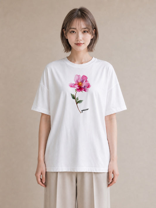 グラフィックTシャツ レディース 牡丹 花 花柄 イラスト ナチュラル 母娘コーデ 自分用 白T