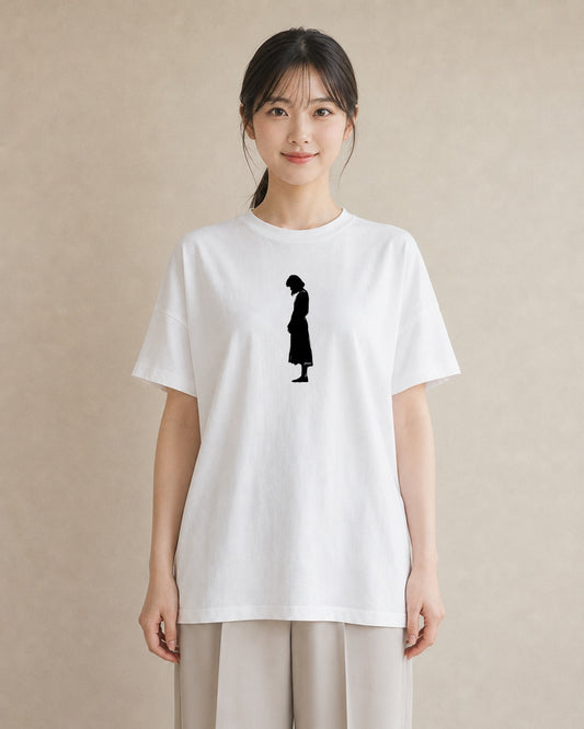 プリントTシャツ レディース 女の子 ガール 後ろ姿 イラスト ミニマル デート 帰省 白T