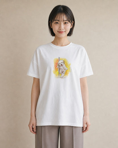 Tシャツ レディース ビションフリーゼ 犬 いぬ イラスト アート風 送別ギフト 通勤 白T