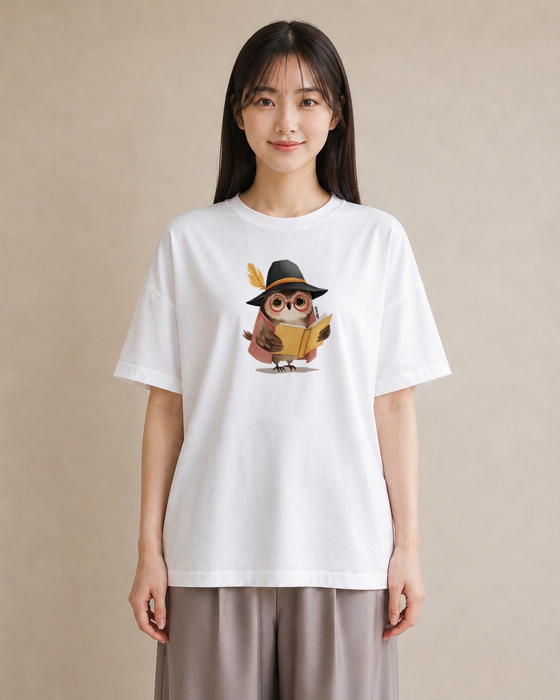 半袖Tシャツ レディース フクロウ 動物 アニマル イラスト 手描き風 クリスマス 旅行 白T
