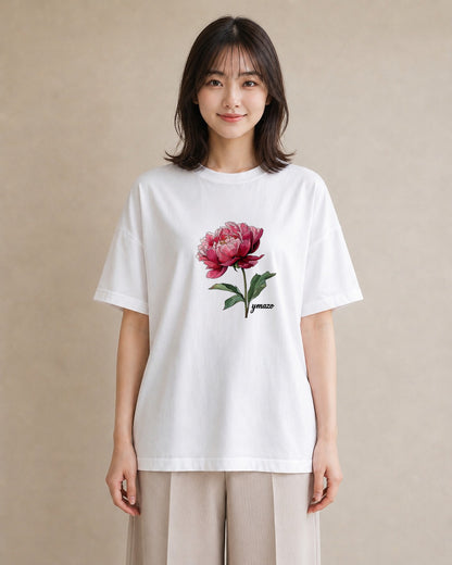 プリントTシャツ レディース 牡丹 花 花柄 イラスト 休日コーデ 部屋着 女性向けギフト 白T