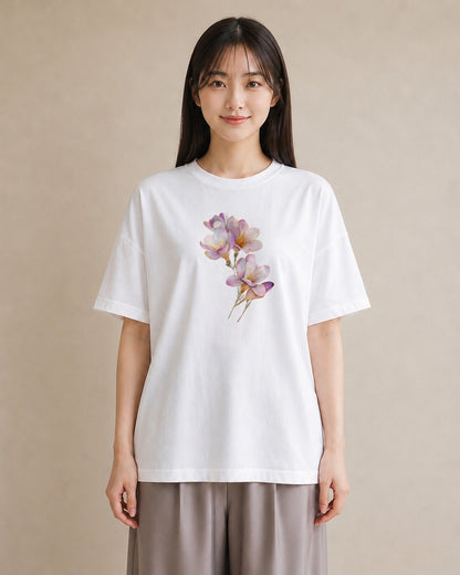 半袖Tシャツ レディース ゆり 百合 花 花柄 イラスト 北欧風 帰省 ラフ 白T