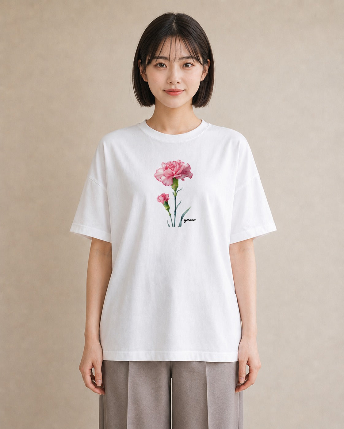 プリントTシャツ レディース カーネーション 花 花柄 イラスト きれいめ 春服 ミセス 白T