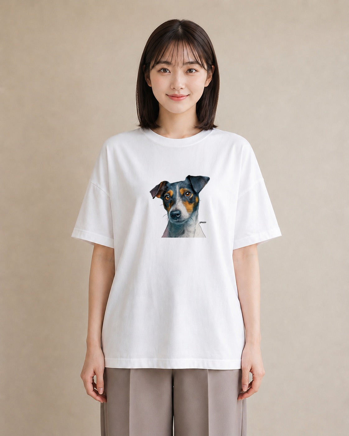 Tシャツ レディース ジャックラッセルテリア 犬 いぬ イラスト ニュアンス 綿100 デート 白T