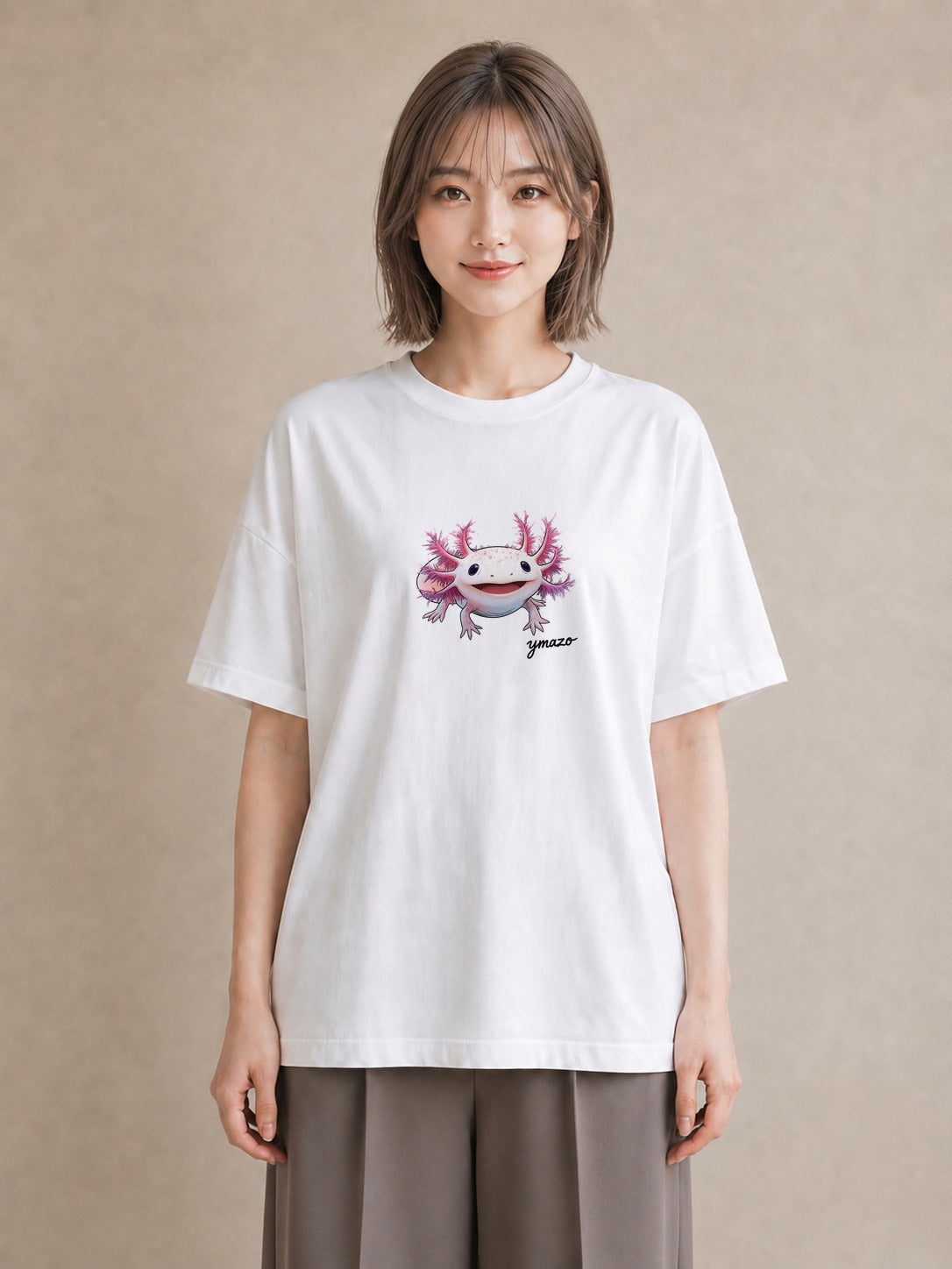 グラフィックTシャツ レディース ウーパールーパー ペット 動物 イラスト こなれ感 夏コーデ 通学 白T