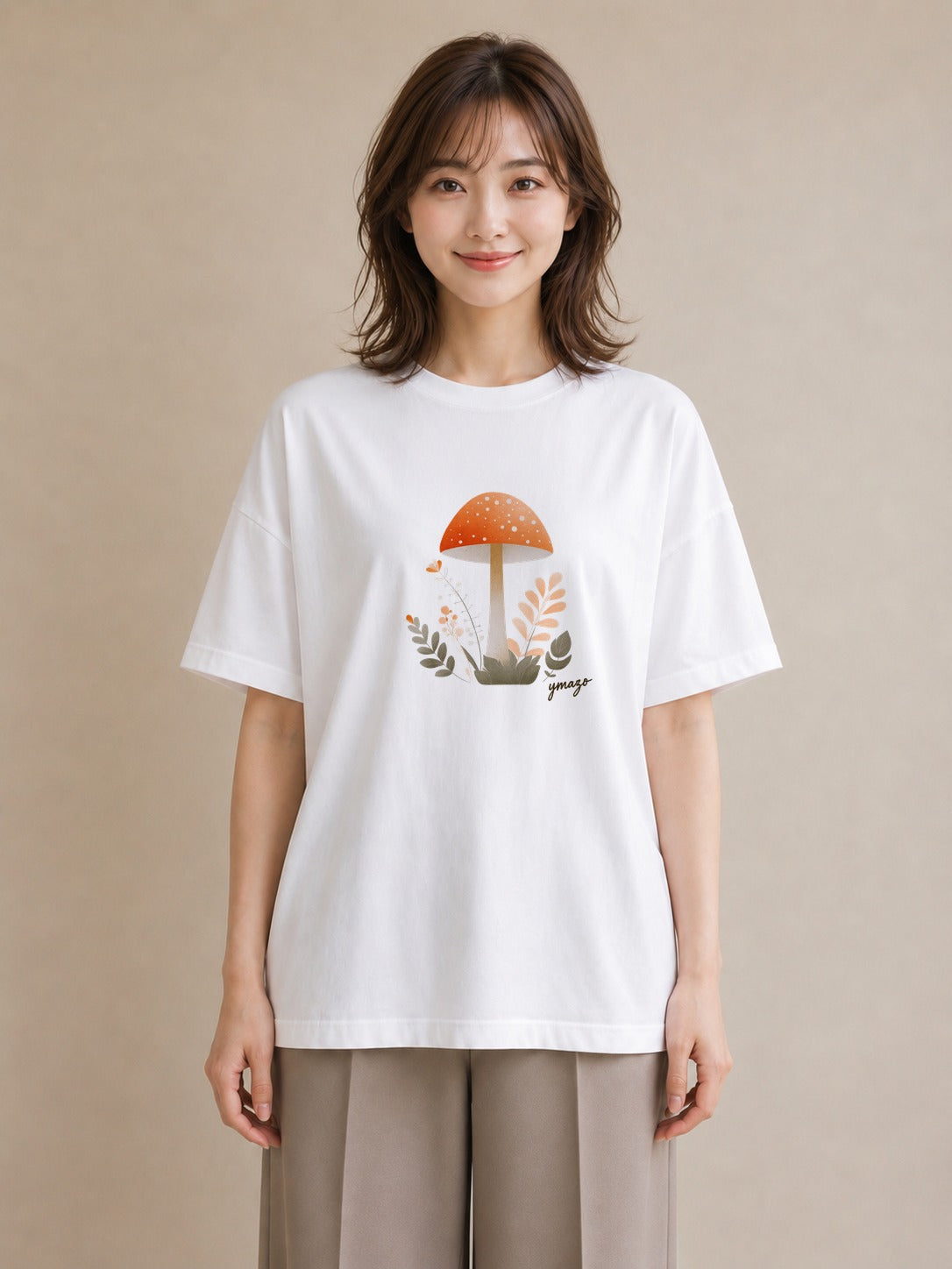 グラフィックTシャツ レディース きのこ 植物 ボタニカル イラスト シンプル 通学 誕生日プレゼント 白T