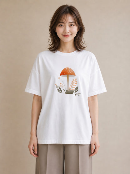 グラフィックTシャツ レディース きのこ 植物 ボタニカル イラスト シンプル 通学 誕生日プレゼント 白T