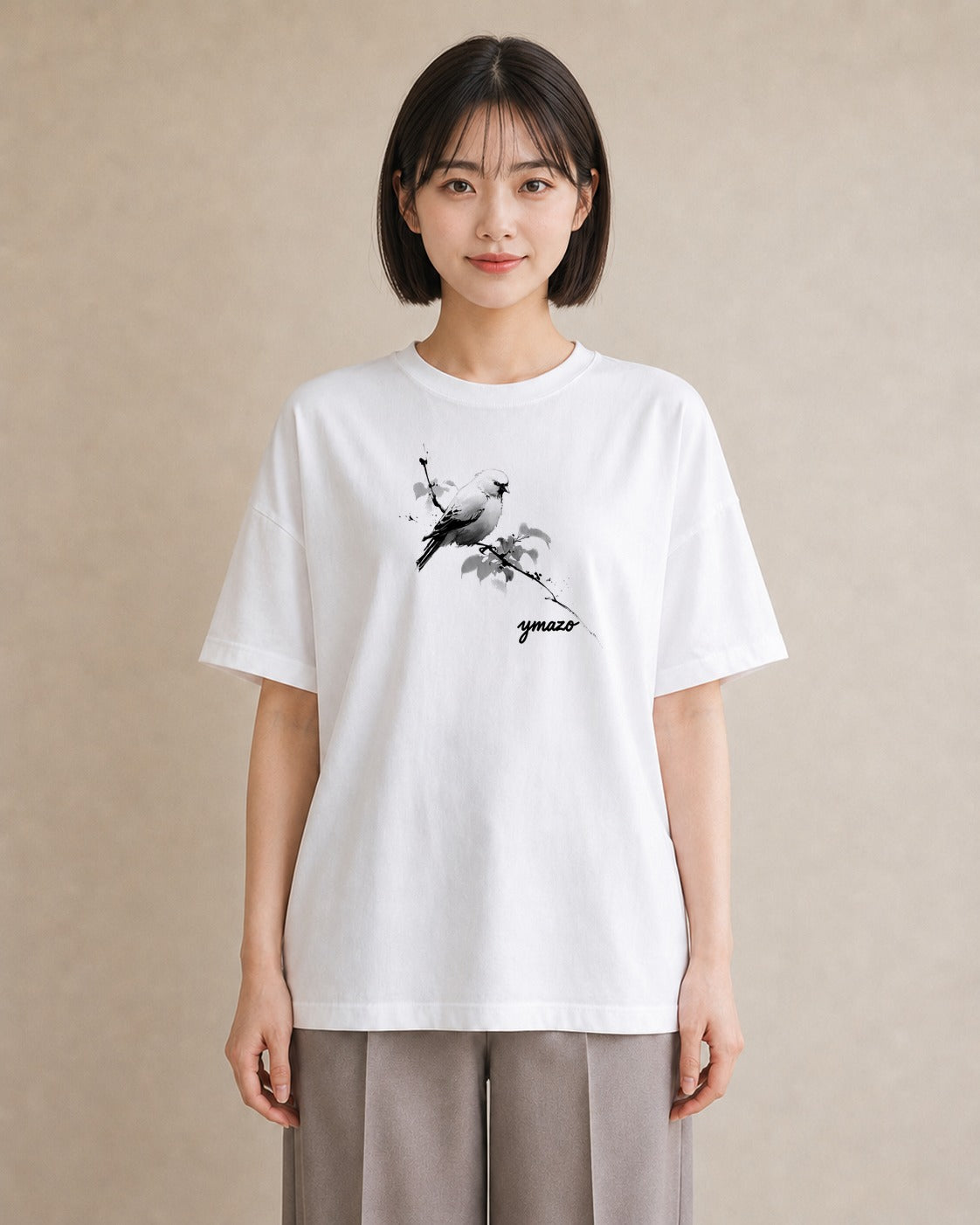 グラフィックTシャツ レディース 遠い家と鳥 風景 鳥 ナチュラル アンティーク イラスト アート風 旅行 母娘コーデ 白T