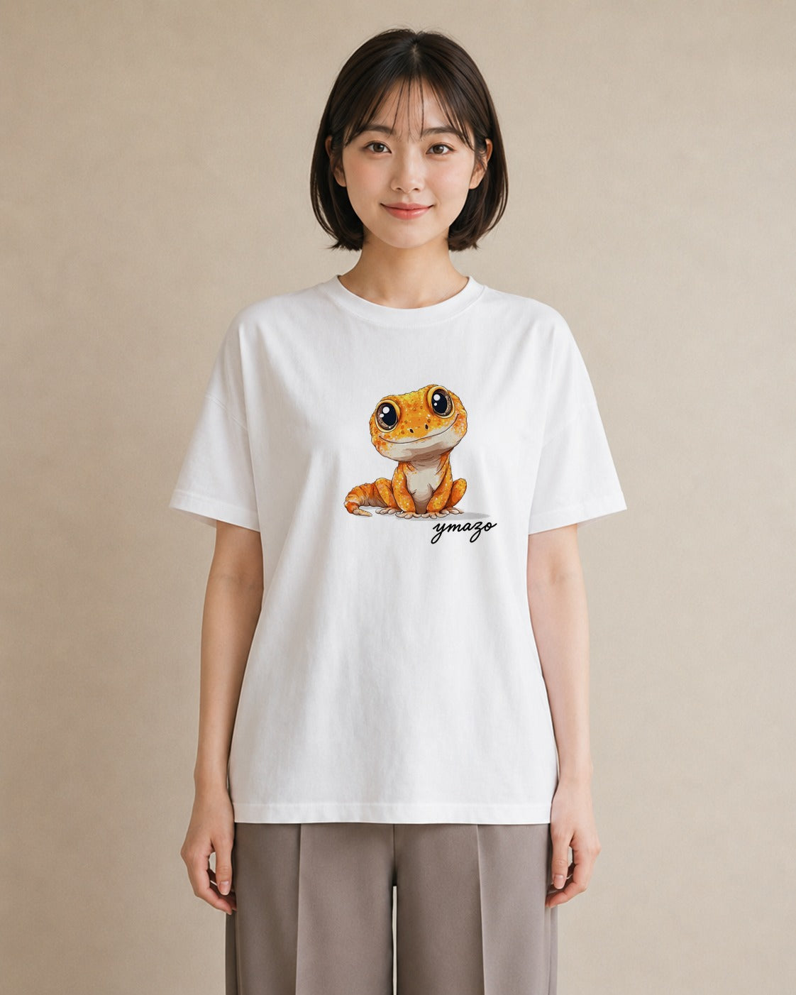 デザインTシャツ レディース ヤモリ ペット 動物 イラスト モード カフェ巡り 女子会 白T