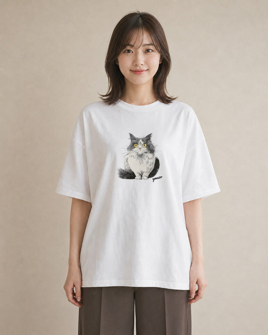 グラフィックTシャツ レディース 猫 ねこ イラスト ミニマル ルームウェア ギフト 白T