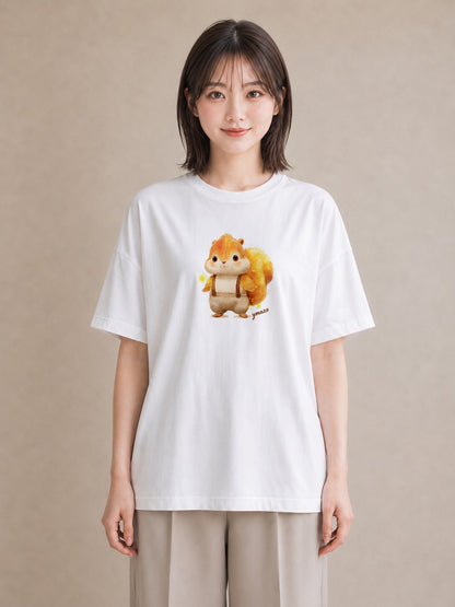 グラフィックTシャツ レディース シマリス ペット 動物 イラスト 手描き風 ルームウェア ギフト 白T