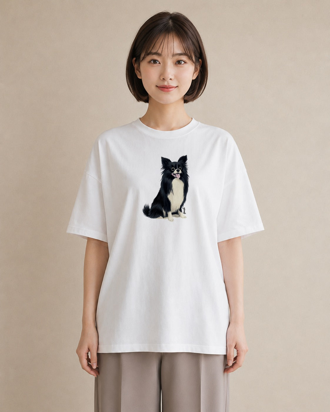 プリントTシャツ レディース ロングコートチワワ 犬 いぬ イラスト 手描き風 ルームウェア ギフト 白T