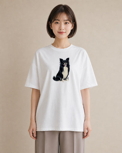 プリントTシャツ レディース ロングコートチワワ 犬 いぬ イラスト 手描き風 ルームウェア ギフト 白T
