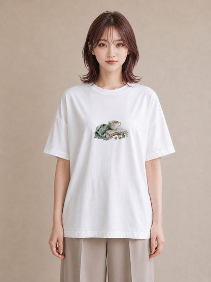 グラフィックTシャツ レディース ハーブティー 食べ物 フード イラスト 淡色 ビーチ デイリーウェア 白T