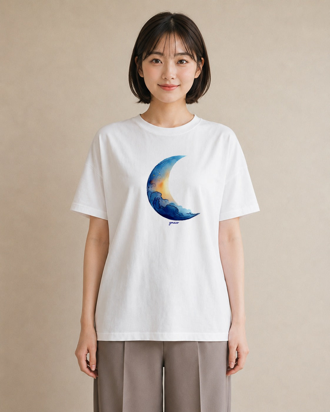 デザインTシャツ レディース 満月 星空 宇宙 イラスト ポップ 送別ギフト 通勤 白T