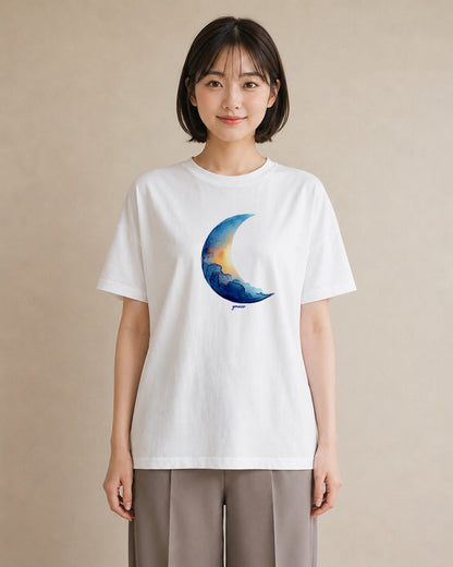 デザインTシャツ レディース 満月 星空 宇宙 イラスト ポップ 送別ギフト 通勤 白T