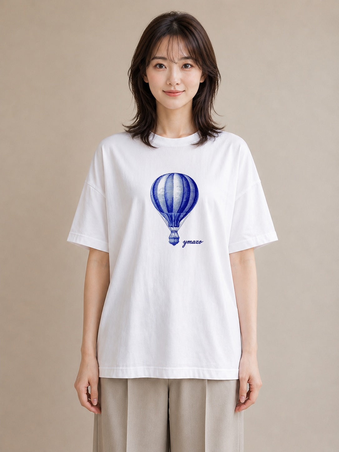 デザインTシャツ レディース 気球 星空 宇宙 イラスト きれいめカジュアル 公園 ママ 白T