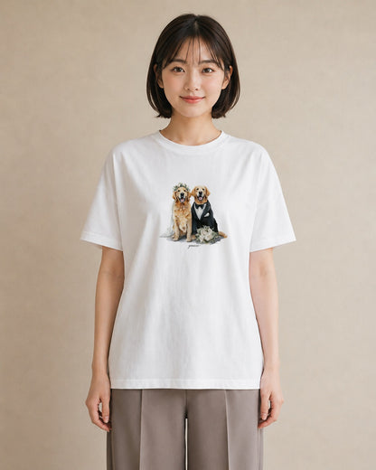 半袖Tシャツ レディース ゴールデンレトリバー ゴールデン 犬 いぬ イラスト ニュアンス 姉妹 送別ギフト 白T