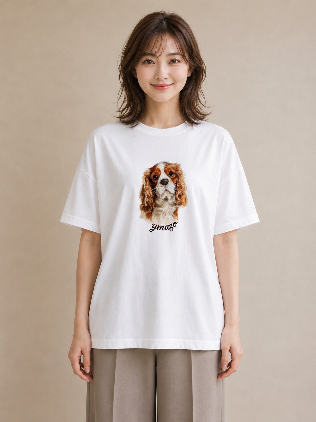 半袖Tシャツ レディース キャバリア 犬 いぬ イラスト ゆるかわ 帰省 ラフ 白T