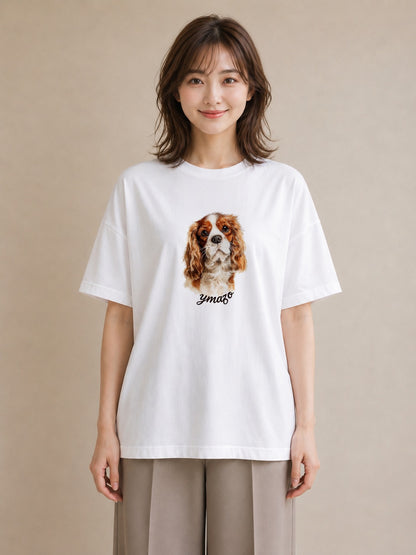 半袖Tシャツ レディース キャバリア 犬 いぬ イラスト ゆるかわ 帰省 ラフ 白T