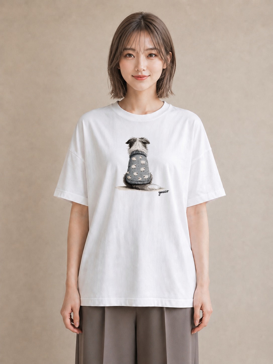 半袖Tシャツ レディース 犬 いぬ イラスト 休日コーデ 帰省 ラフ 白T