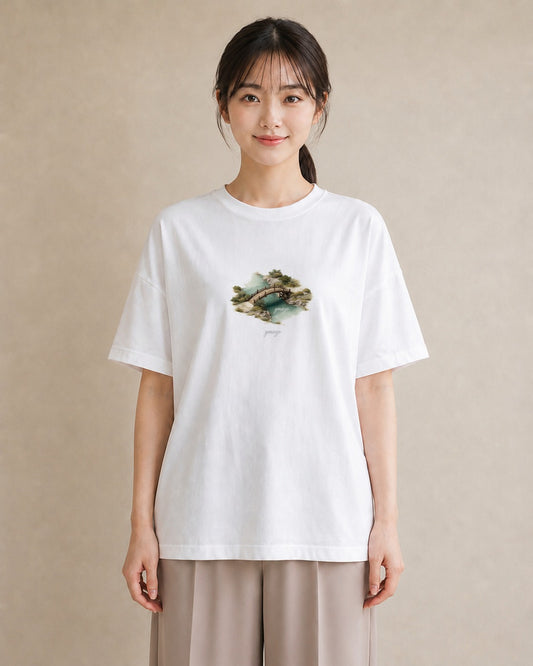 プリントTシャツ レディース 桟橋 水辺 波止場 ナチュラル アンティーク イラスト 韓国風 在宅 公園 白T