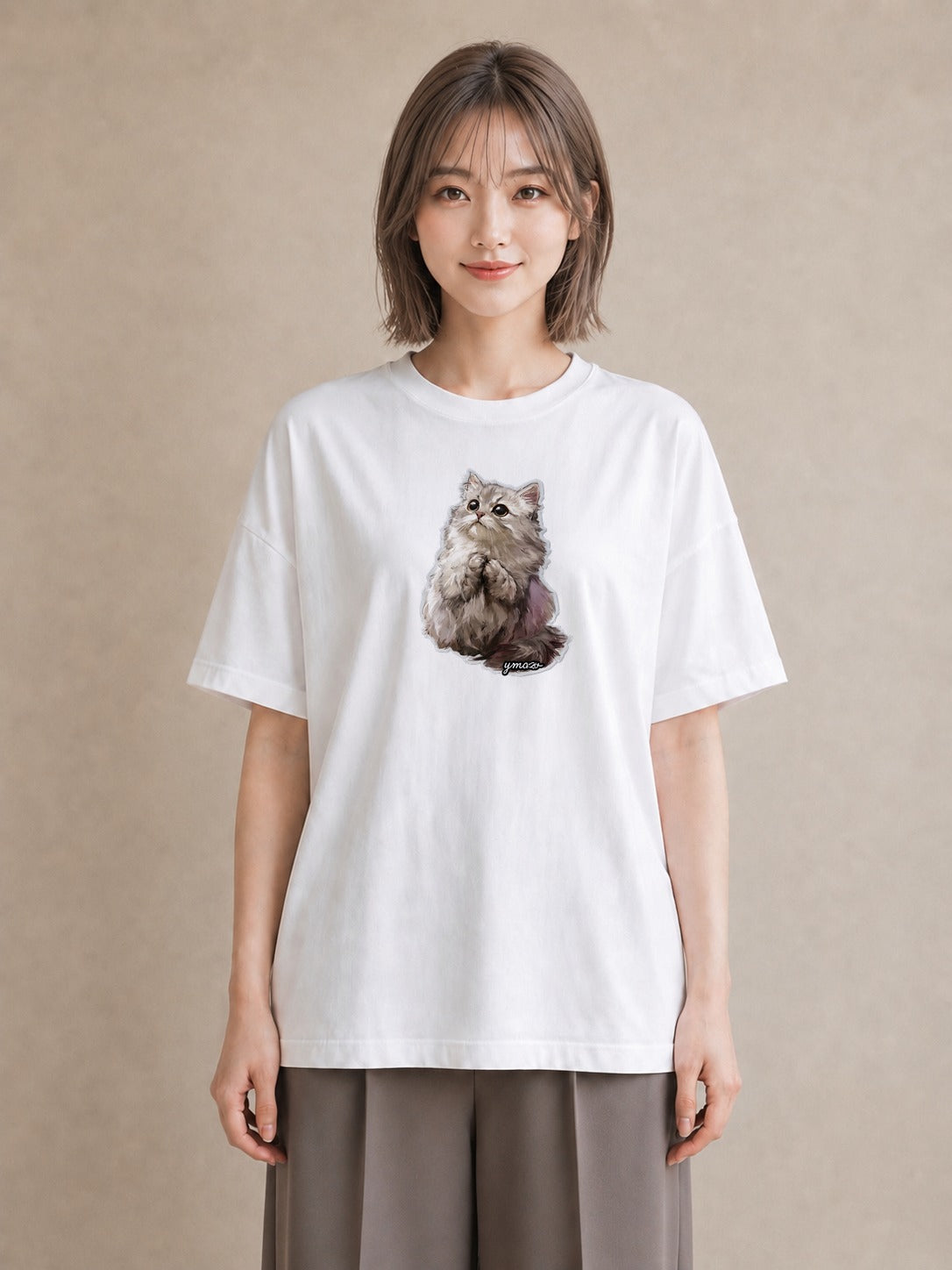 半袖Tシャツ レディース ソマリ 猫 ねこ イラスト 上品 デイリーウェア 休日 白T