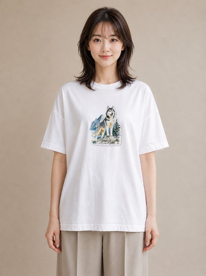 デザインTシャツ レディース シベリアンハスキー 犬 いぬ イラスト 手描き風 ギフト 母の日 白T