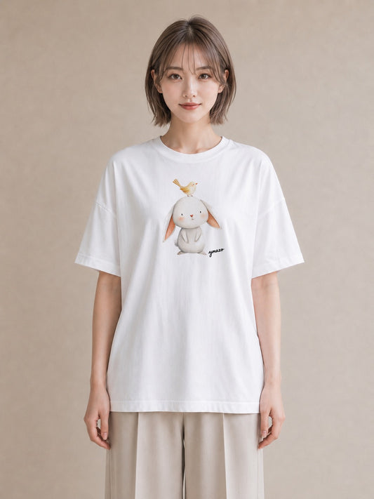 半袖Tシャツ レディース ミニうさぎ ペット 動物 イラスト 北欧風 週末コーデ 敬老の日 白T