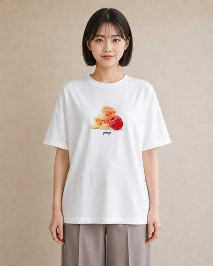 プリントTシャツ レディース はちみつ 食べ物 フード イラスト 抜け感 社会人 女性 白T