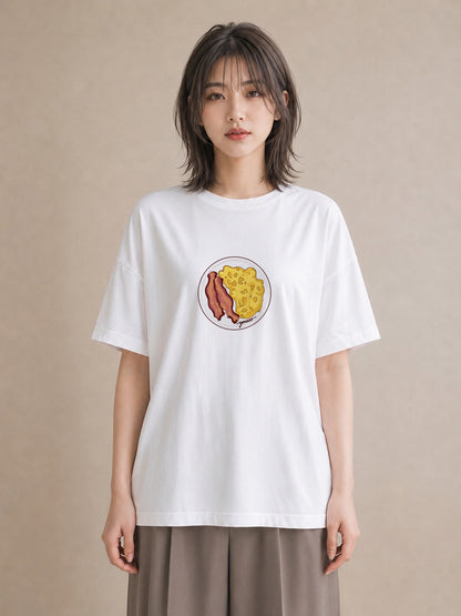 半袖Tシャツ レディース たまご 食べ物 フード イラスト フェミニン 通学 誕生日プレゼント 白T