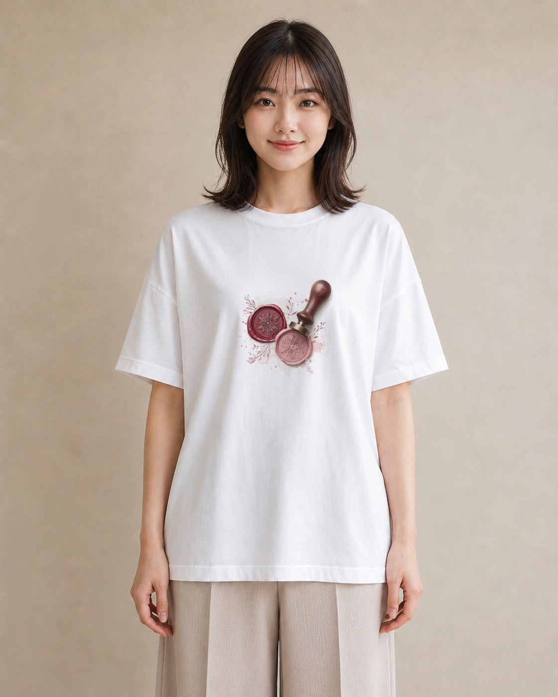 プリントTシャツ レディース 封蝋 手紙 アンティーク ナチュラル イラスト 水彩風 海 カフェ巡り 白T
