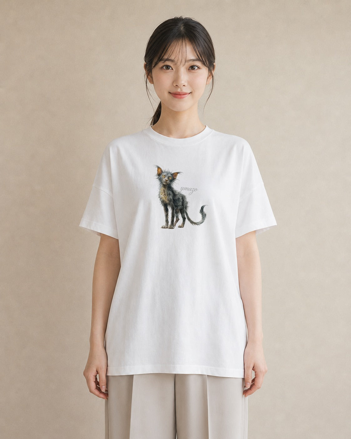 デザインTシャツ レディース ロシアンブルー 猫 ねこ イラスト 淡色 自分用 ルームウェア 白T