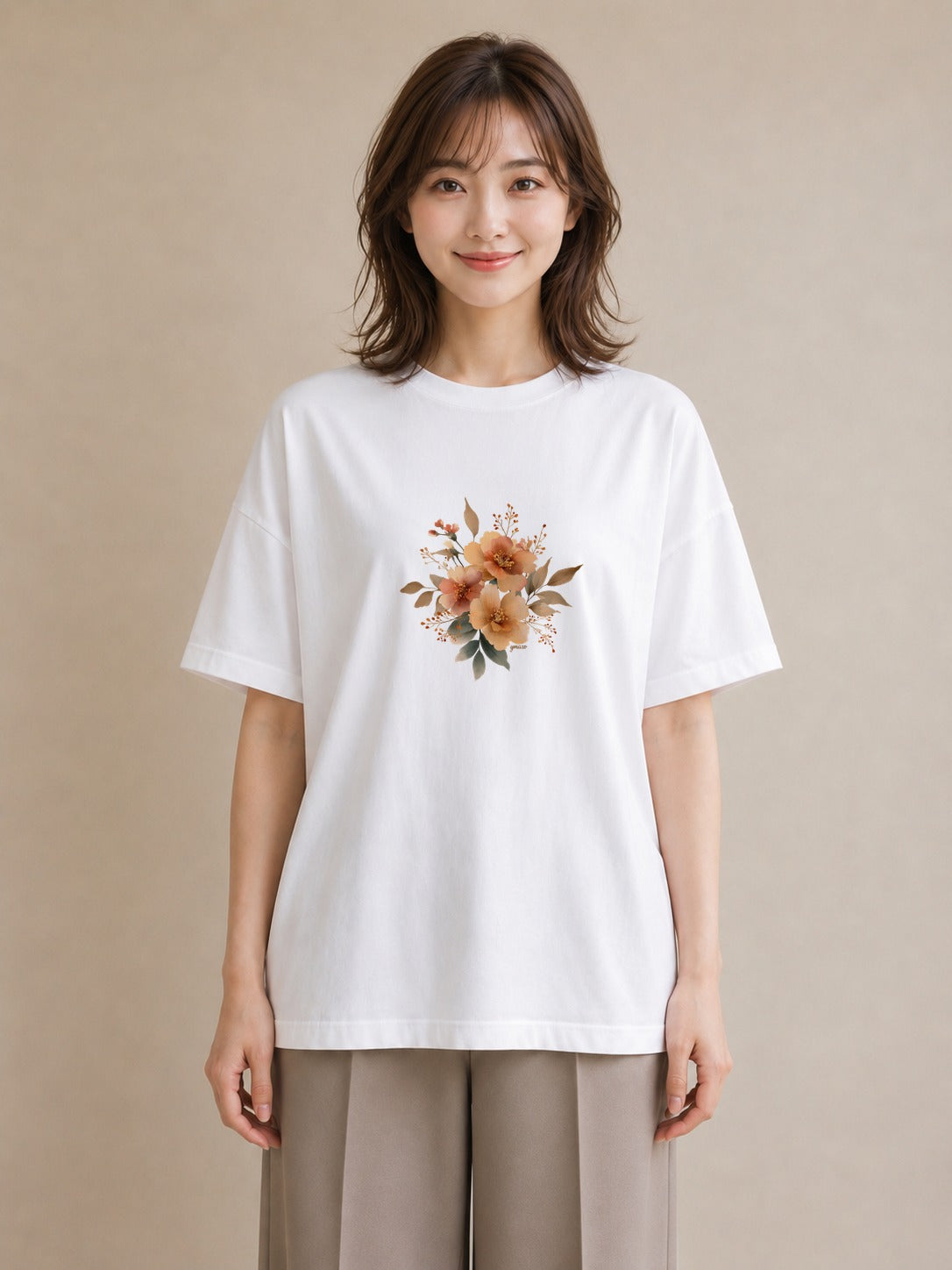 Tシャツ レディース 花 花柄 イラスト カフェコーデ 海 カフェ巡り 白T