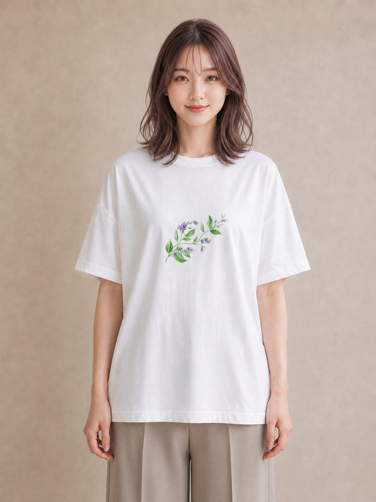 Tシャツ レディース すずらん 花 花柄 イラスト きれいめ 春服 ミセス 白T