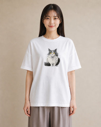 グラフィックTシャツ レディース ブリティッシュショートヘア 猫 ねこ イラスト アート風 秋コーデ おしゃれギフト 白T
