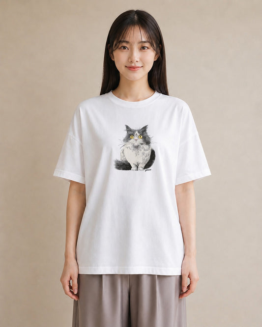 グラフィックTシャツ レディース ブリティッシュショートヘア 猫 ねこ イラスト アート風 秋コーデ おしゃれギフト 白T